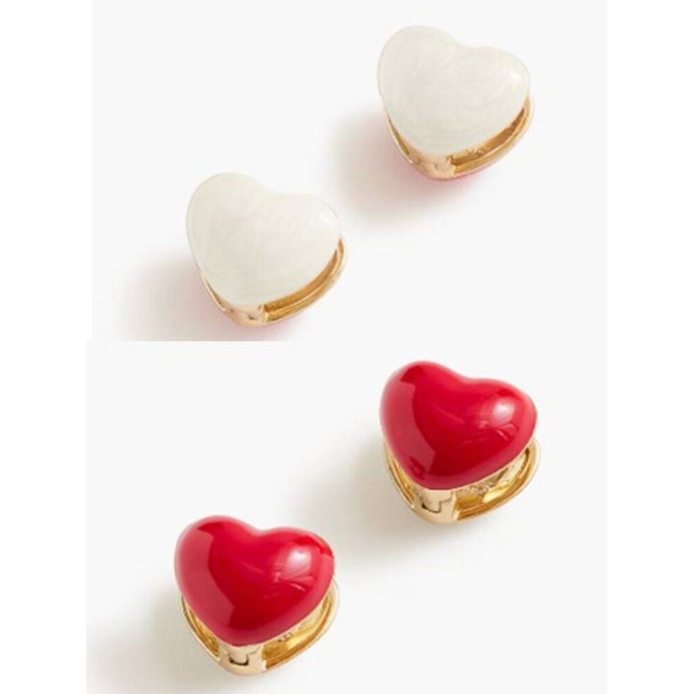 J Crew Women's Double Sided Zirconia Heart Stud Earrings Elegant Red & White